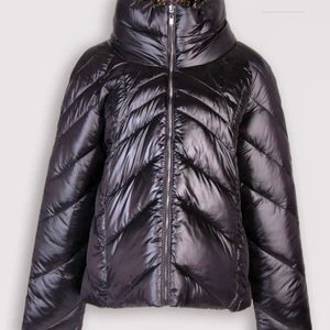 New Women's Techno Fabric Quilted Black Reversible Funnel Neck Jacket Sz XXL